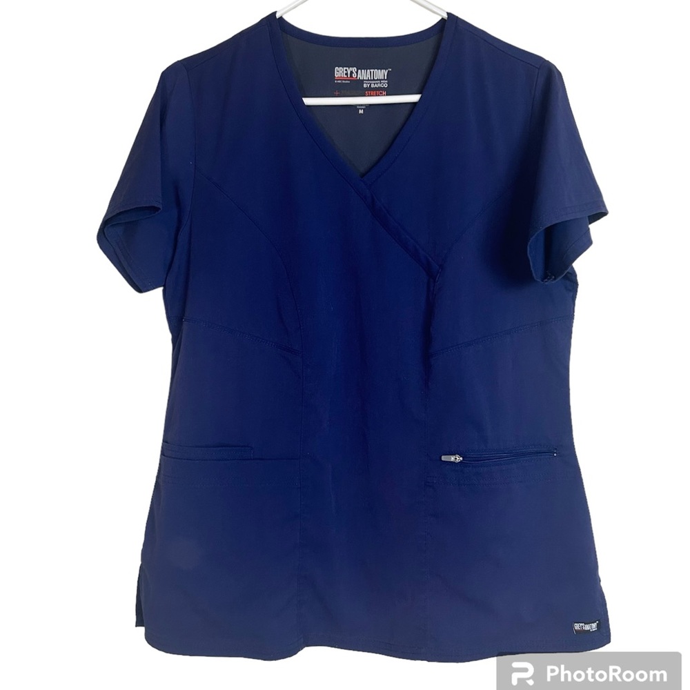 4/$25 Greys Anatomy by Barco navy blue scrub top spandex stretch